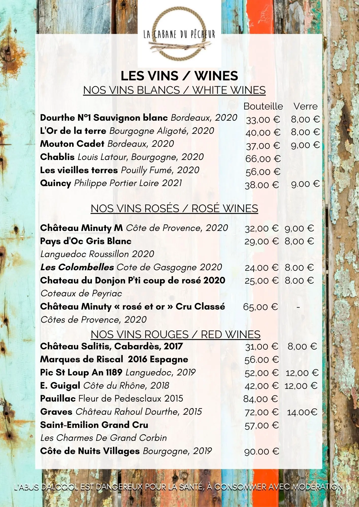 Carte des vins blancs